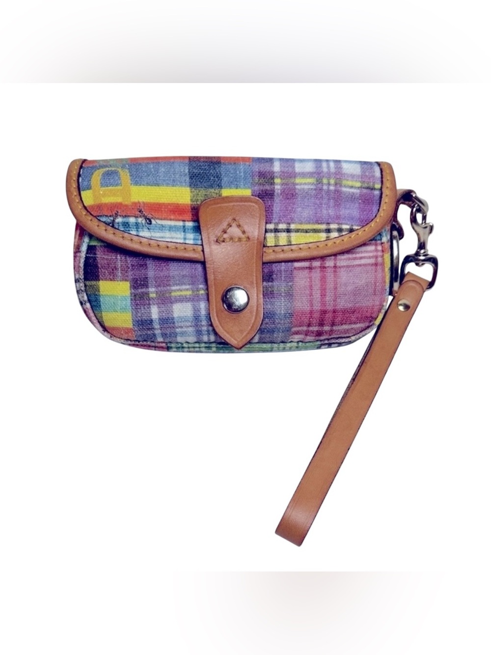 VTG Dooney & Bourke Patchwork Plaid Picnic Ants Wristlet 6”x 4” Canvas & Leather